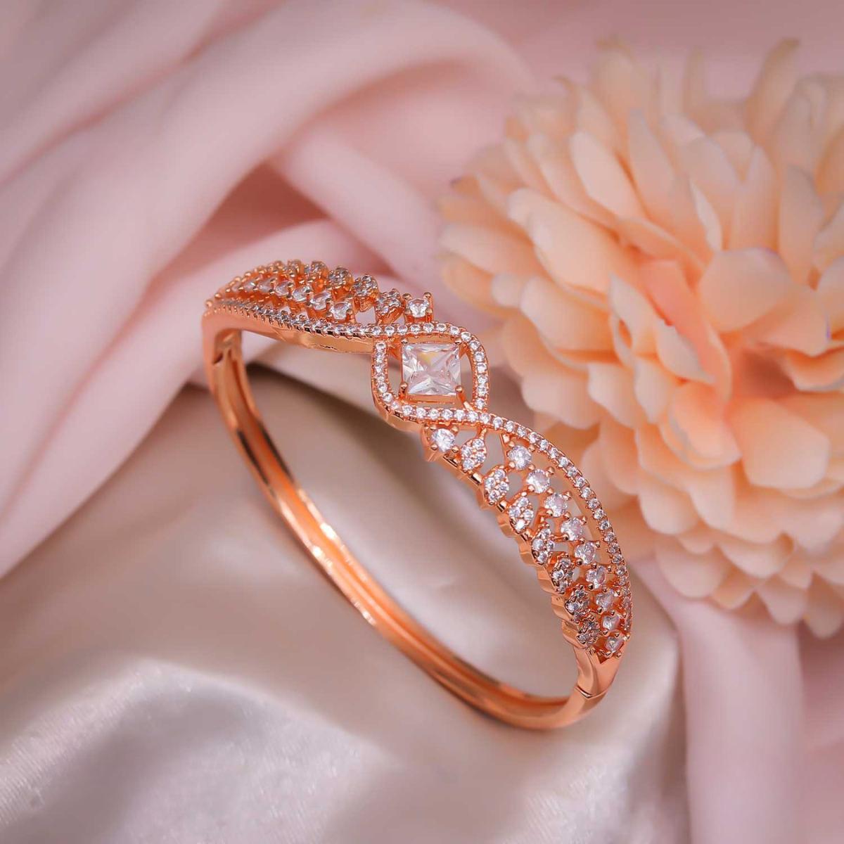 Forevershine Rose Gold & White Alloy American Diamond Cubic Zirconia Ribbon Geometric Solitaire Bracelet Kada For Women & Girls Fashion Jewellery, Party, Wedding Gift - Image 8