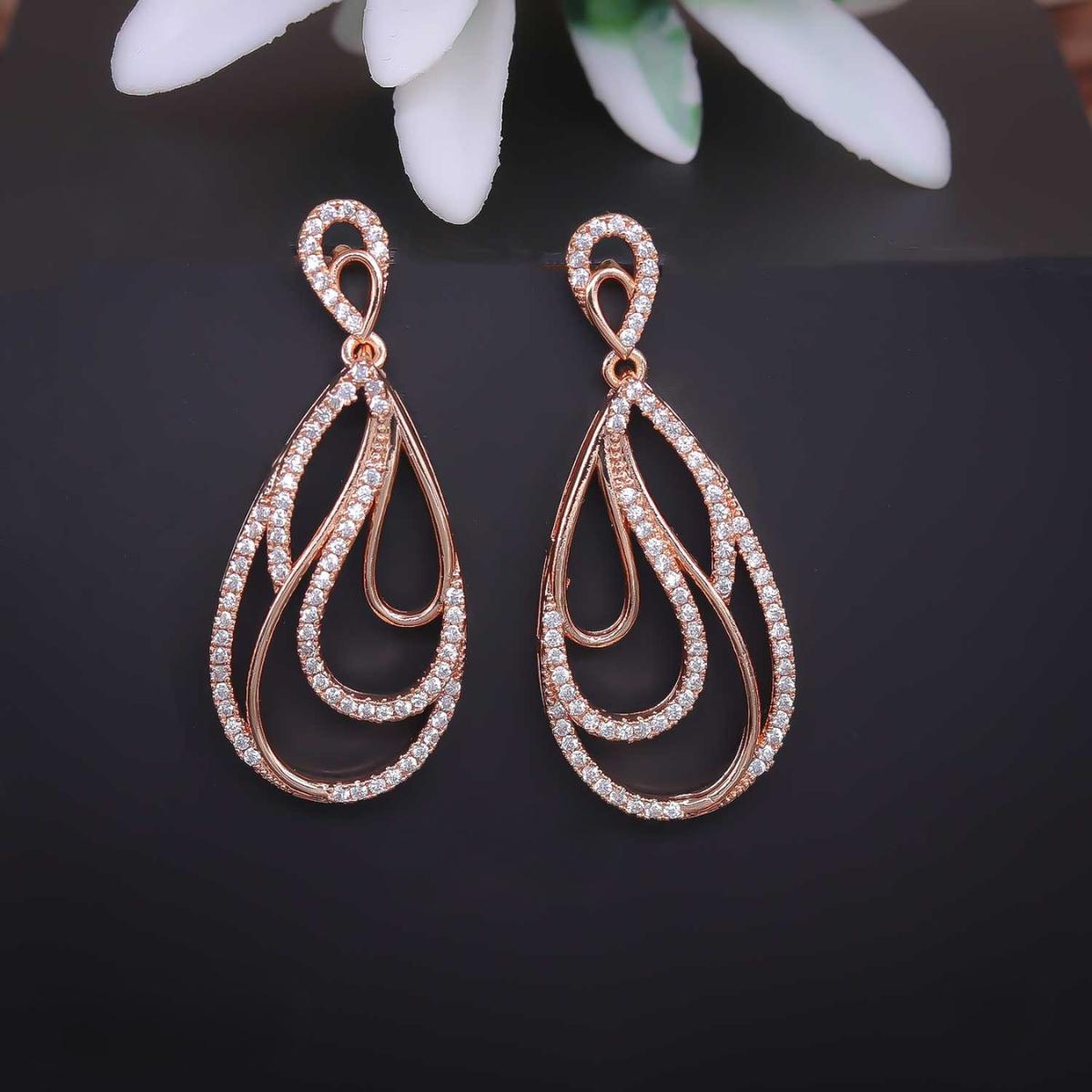 Forevershine Rose Gold & White Alloy American Diamond Cubic Zirconia Infinity Minimal Drop Stud Earrings For Women & Girls Fashion Jewellery, Party, Wedding Gift - Image 9