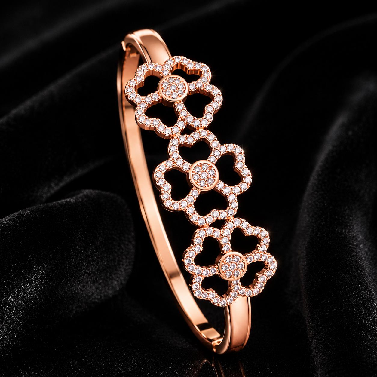 Forevershine Rose Gold & White Alloy American Diamond Cubic Zirconia Floral Geometric Round Bracelet Kada For Women & Girls Fashion Jewellery, Party, Wedding Gift - Image 5