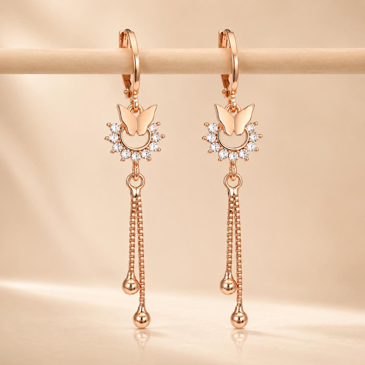 Forevershine Rose Gold & White Alloy American Diamond Cubic Zirconia Butterfly Minimal Drop Hoop Earrings For Women & Girls Fashion Jewellery, Party, Wedding Gift - Image 4