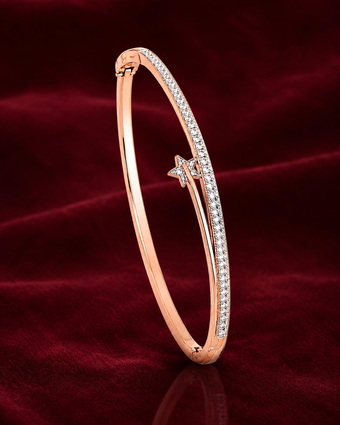 Forevershine Rose Gold & Silver Alloy American Diamond Cubic Zirconia Ribbon Star Celestial Bracelet Kada For Women & Girls Fashion Jewellery, Party, Wedding Gift
