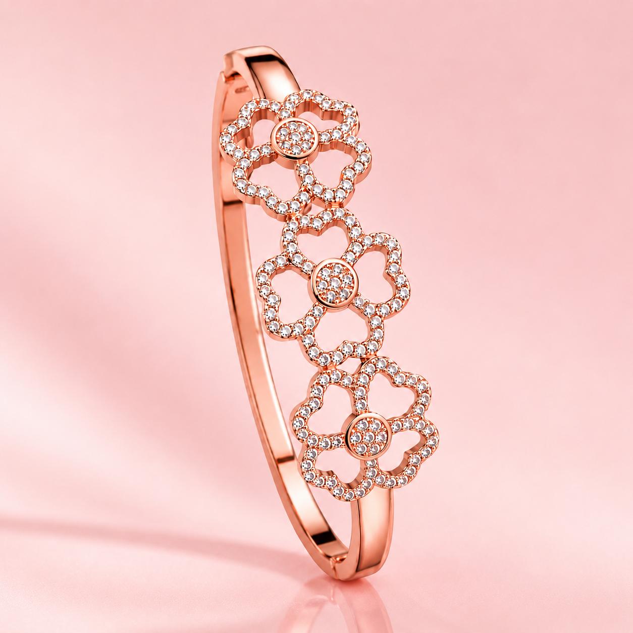 Forevershine Rose Gold & White Alloy American Diamond Cubic Zirconia Floral Geometric Round Bracelet Kada For Women & Girls Fashion Jewellery, Party, Wedding Gift - Image 6