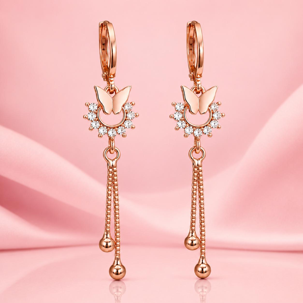 Forevershine Rose Gold & White Alloy American Diamond Cubic Zirconia Butterfly Minimal Drop Hoop Earrings For Women & Girls Fashion Jewellery, Party, Wedding Gift - Image 6