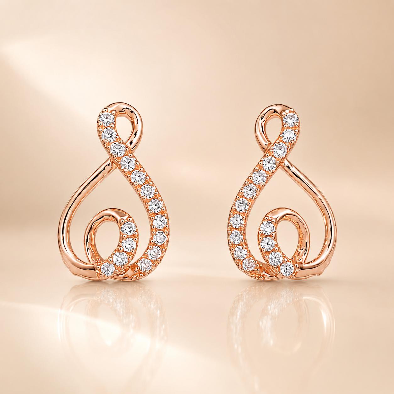 Forevershine Rose Gold & White Alloy American Diamond Cubic Zirconia Ribbon Infinity Geometric Stud Earrings For Women & Girls Fashion Jewellery, Party, Wedding Gift - Image 4