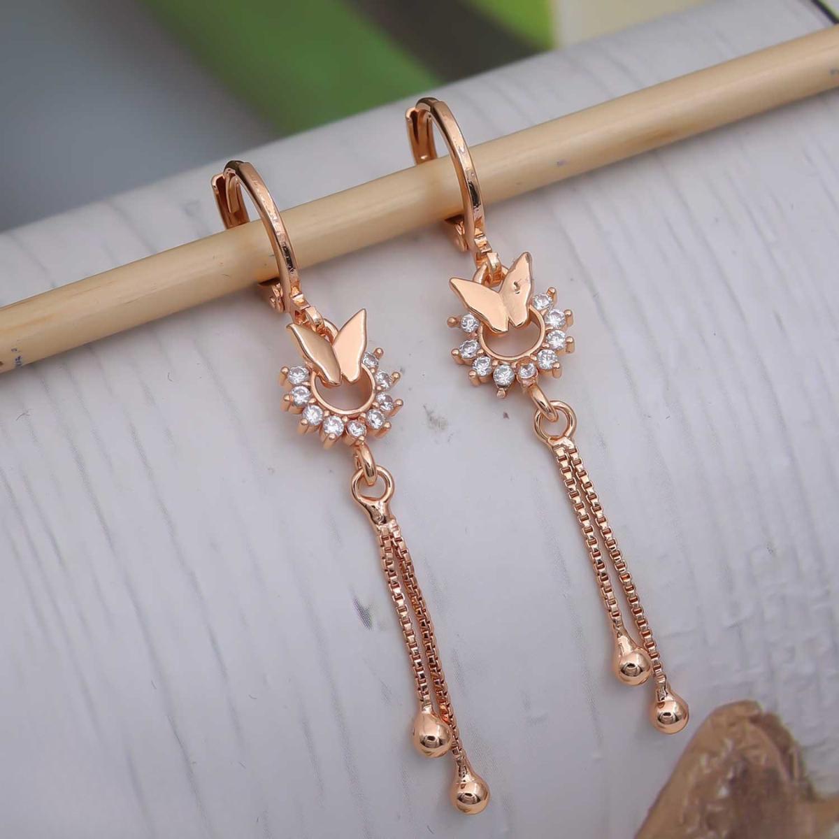 Forevershine Rose Gold & White Alloy American Diamond Cubic Zirconia Butterfly Minimal Drop Hoop Earrings For Women & Girls Fashion Jewellery, Party, Wedding Gift - Image 8