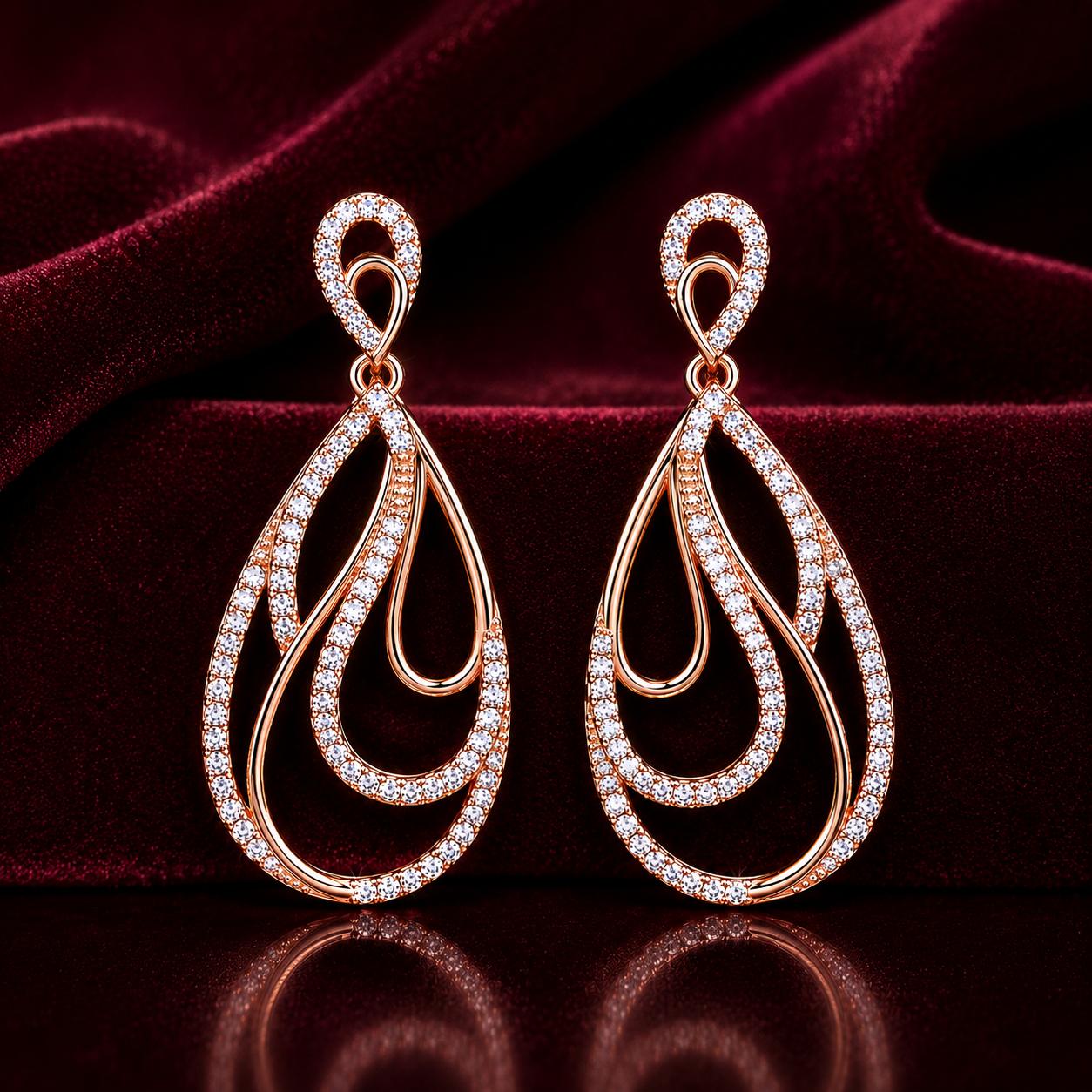 Forevershine Rose Gold & White Alloy American Diamond Cubic Zirconia Infinity Minimal Drop Stud Earrings For Women & Girls Fashion Jewellery, Party, Wedding Gift - Image 2
