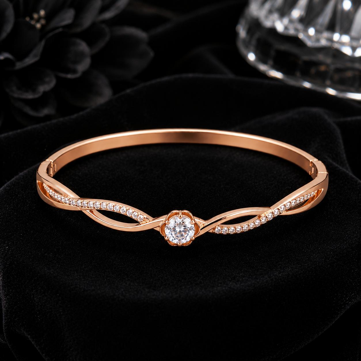 Forevershine Rose Gold & White Alloy American Diamond Cubic Zirconia Ribbon Infinity Geometric Bracelet Kada For Women & Girls Fashion Jewellery, Party, Wedding Gift - Image 6