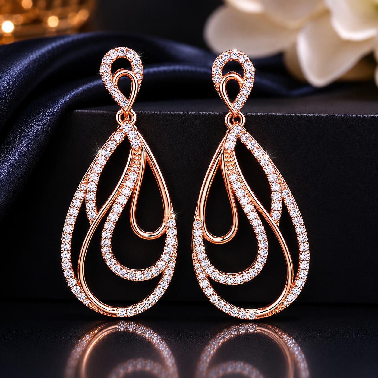 Forevershine Rose Gold & White Alloy American Diamond Cubic Zirconia Infinity Minimal Drop Stud Earrings For Women & Girls Fashion Jewellery, Party, Wedding Gift - Image 5
