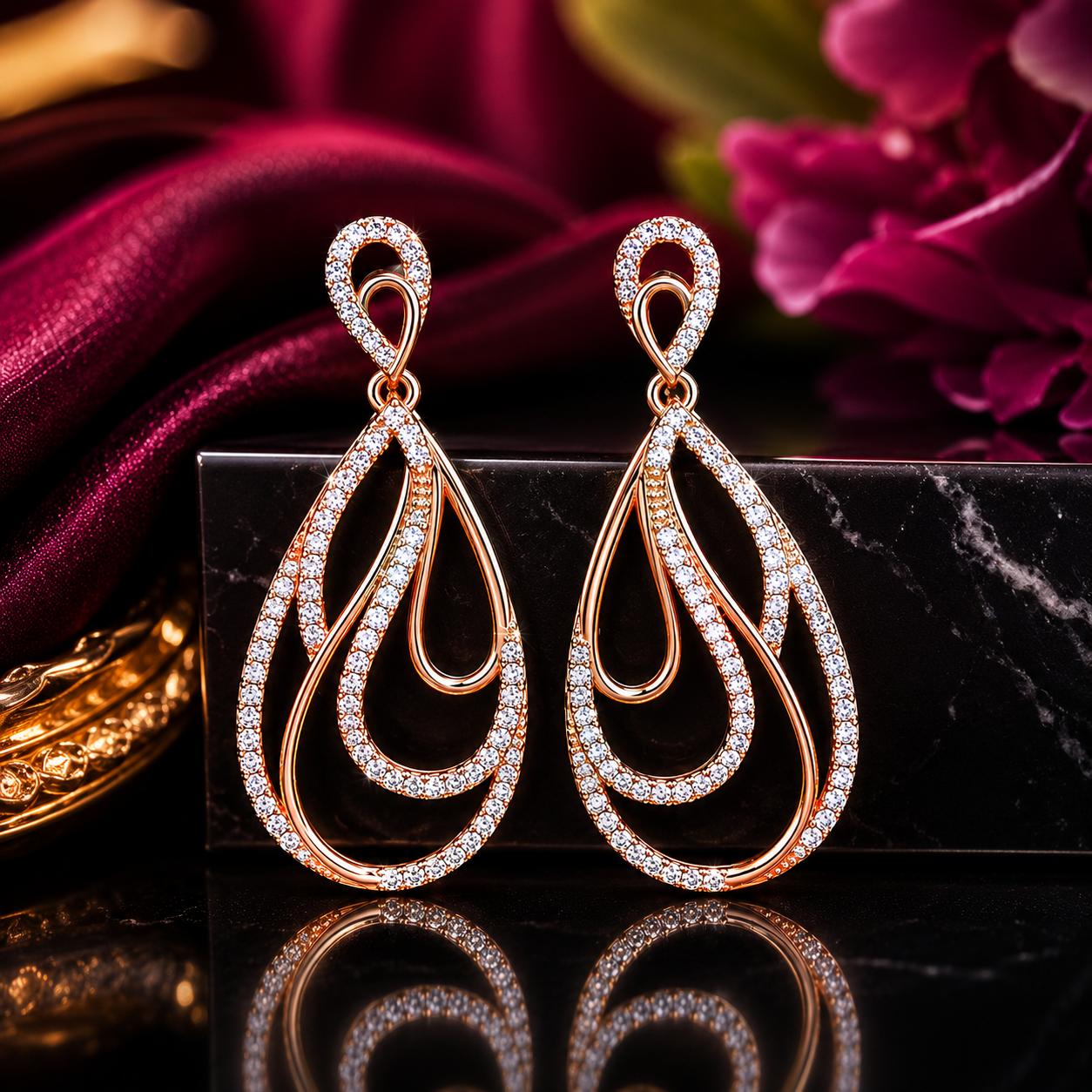 Forevershine Rose Gold & White Alloy American Diamond Cubic Zirconia Infinity Minimal Drop Stud Earrings For Women & Girls Fashion Jewellery, Party, Wedding Gift