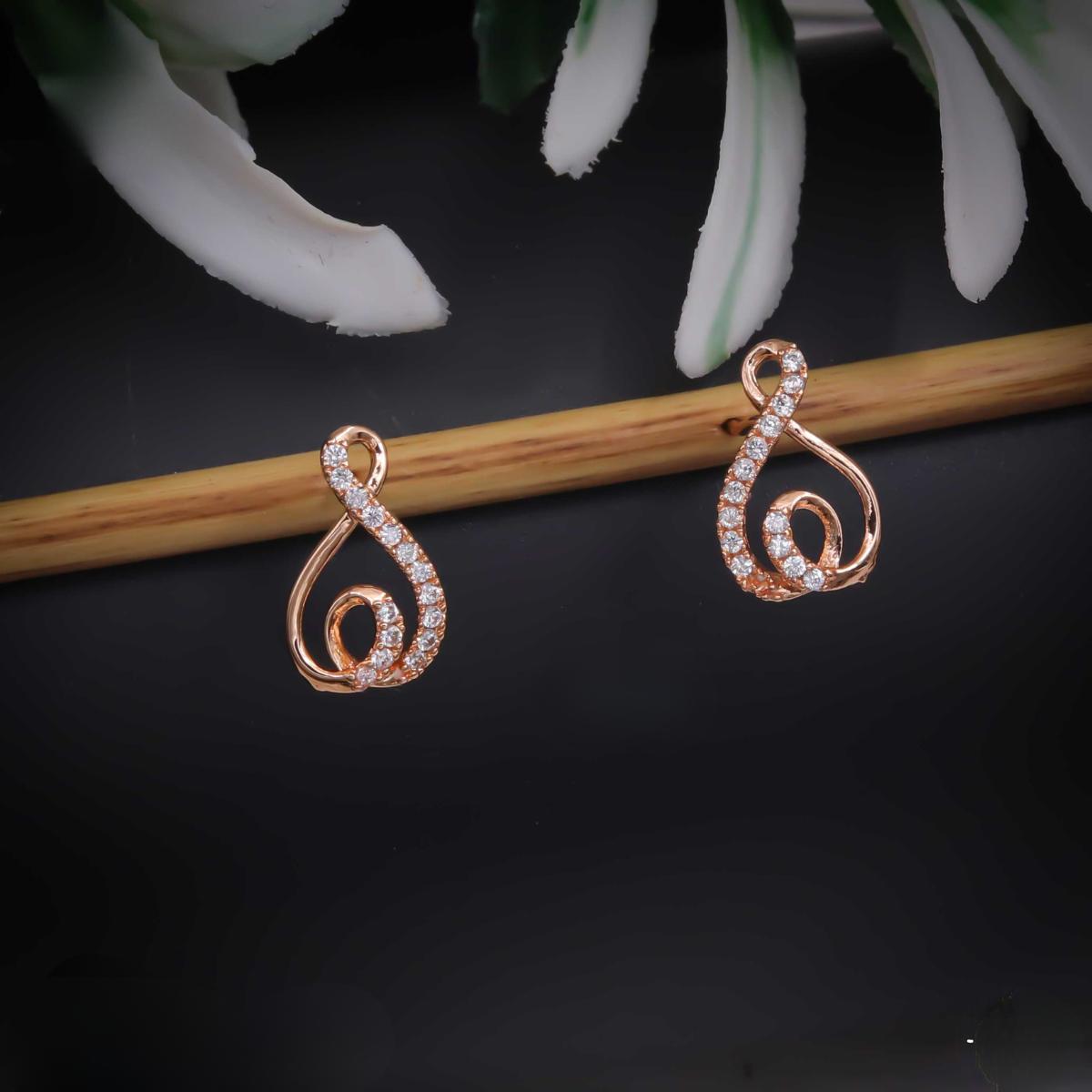 Forevershine Rose Gold & White Alloy American Diamond Cubic Zirconia Ribbon Infinity Geometric Stud Earrings For Women & Girls Fashion Jewellery, Party, Wedding Gift - Image 5