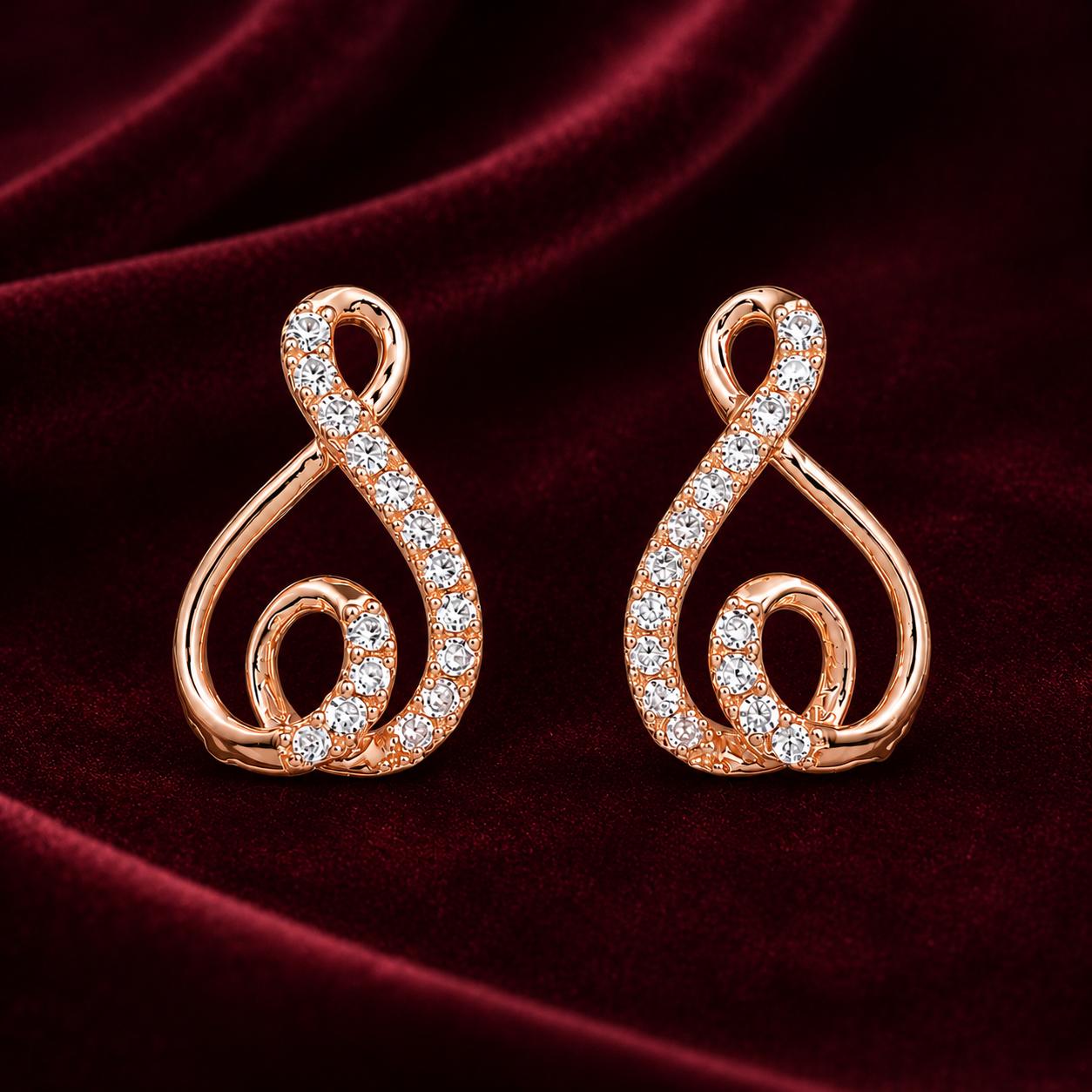 Forevershine Rose Gold & White Alloy American Diamond Cubic Zirconia Ribbon Infinity Geometric Stud Earrings For Women & Girls Fashion Jewellery, Party, Wedding Gift - Image 6