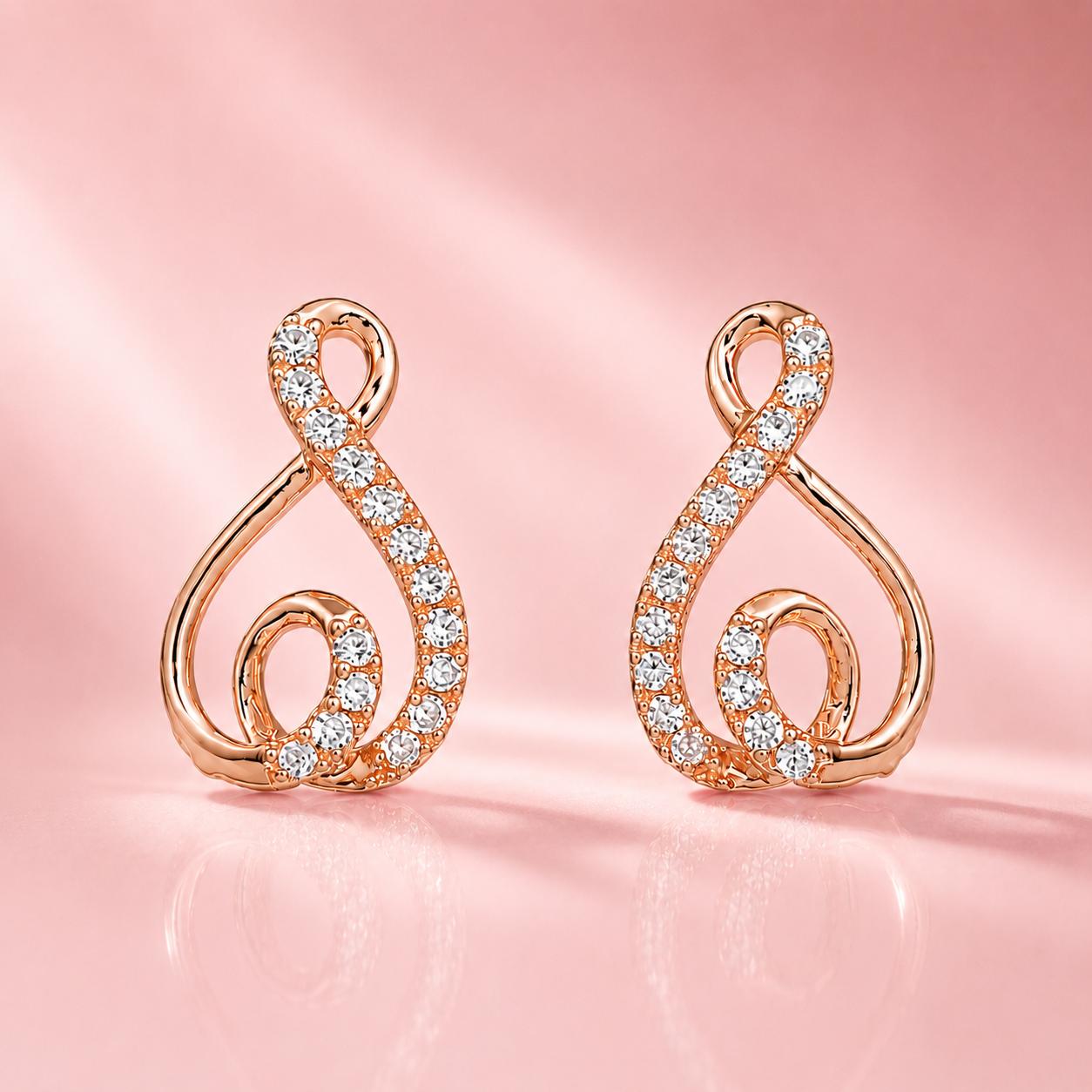 Forevershine Rose Gold & White Alloy American Diamond Cubic Zirconia Ribbon Infinity Geometric Stud Earrings For Women & Girls Fashion Jewellery, Party, Wedding Gift - Image 7