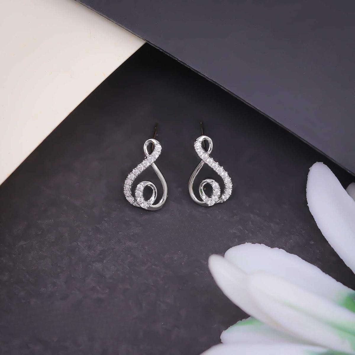Forevershine Silver & Gold Alloy American Diamond Cubic Zirconia Ribbon Infinity Geometric Stud Earrings For Women & Girls Fashion Jewellery, Party, Wedding Gift - Image 6