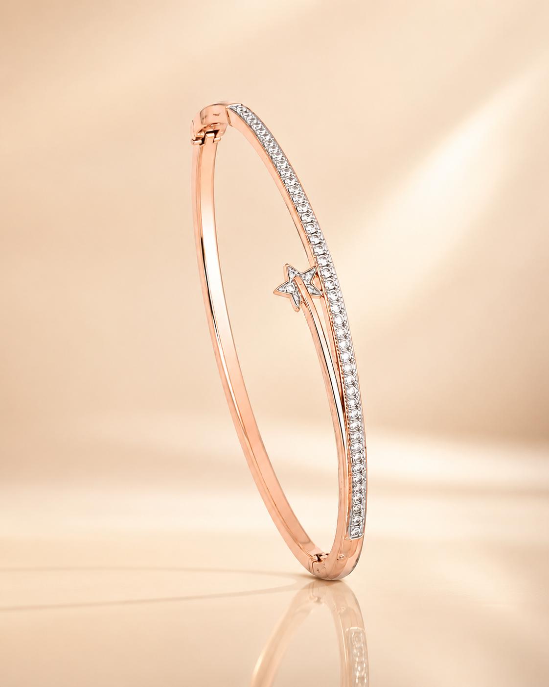 Forevershine Rose Gold & Silver Alloy American Diamond Cubic Zirconia Ribbon Star Celestial Bracelet Kada For Women & Girls Fashion Jewellery, Party, Wedding Gift - Image 7