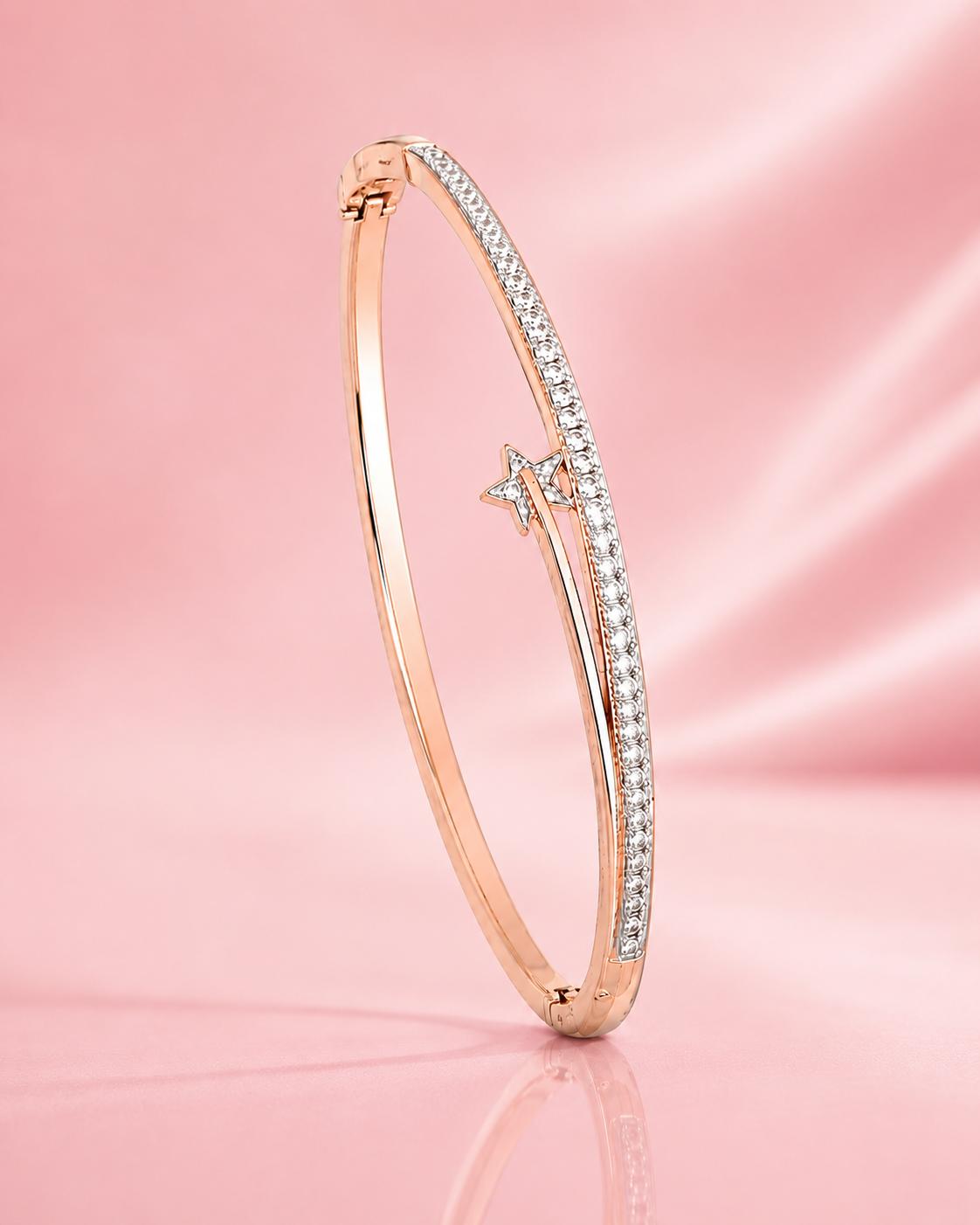 Forevershine Rose Gold & Silver Alloy American Diamond Cubic Zirconia Ribbon Star Celestial Bracelet Kada For Women & Girls Fashion Jewellery, Party, Wedding Gift - Image 4