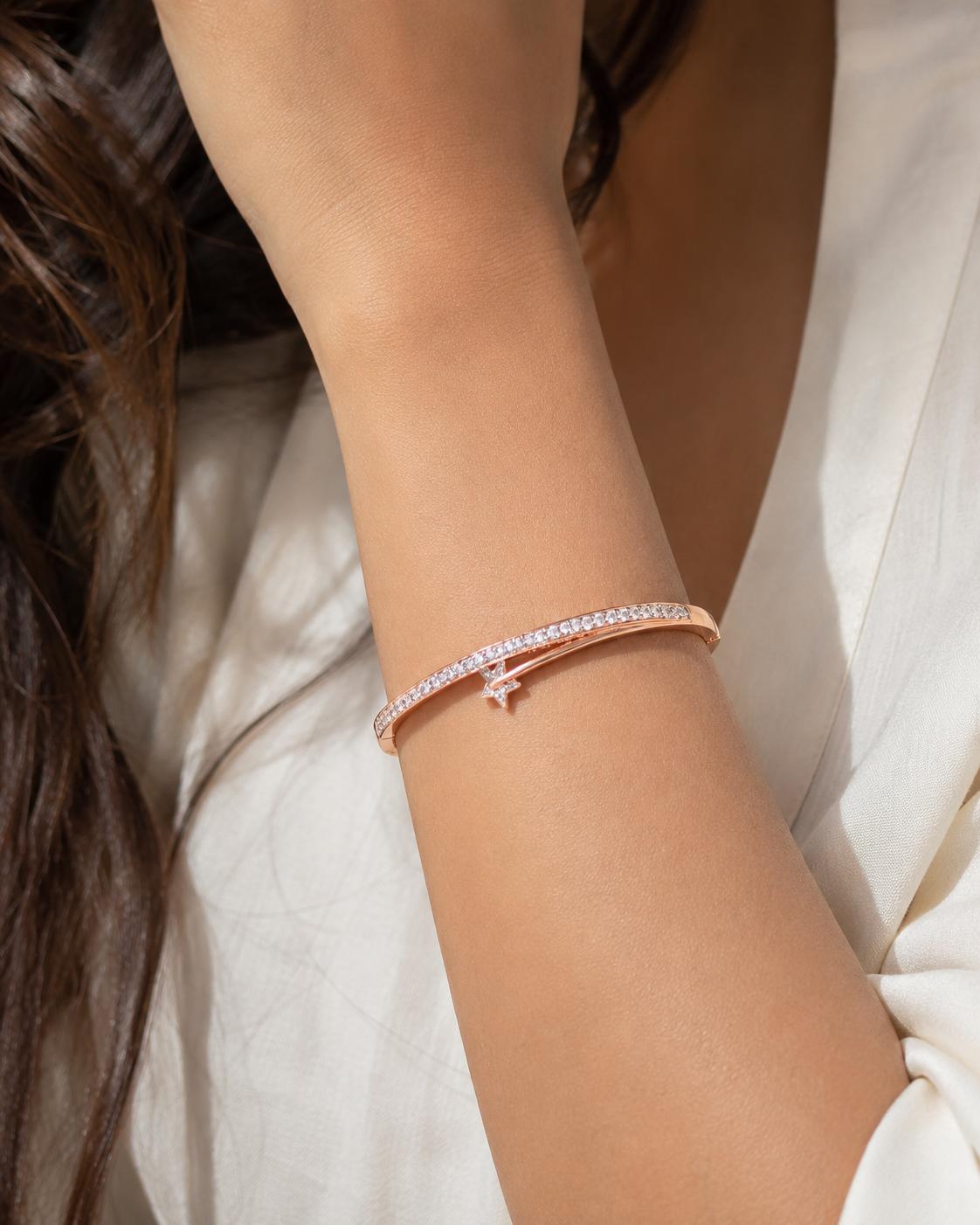 Forevershine Rose Gold & Silver Alloy American Diamond Cubic Zirconia Ribbon Star Celestial Bracelet Kada For Women & Girls Fashion Jewellery, Party, Wedding Gift - Image 3