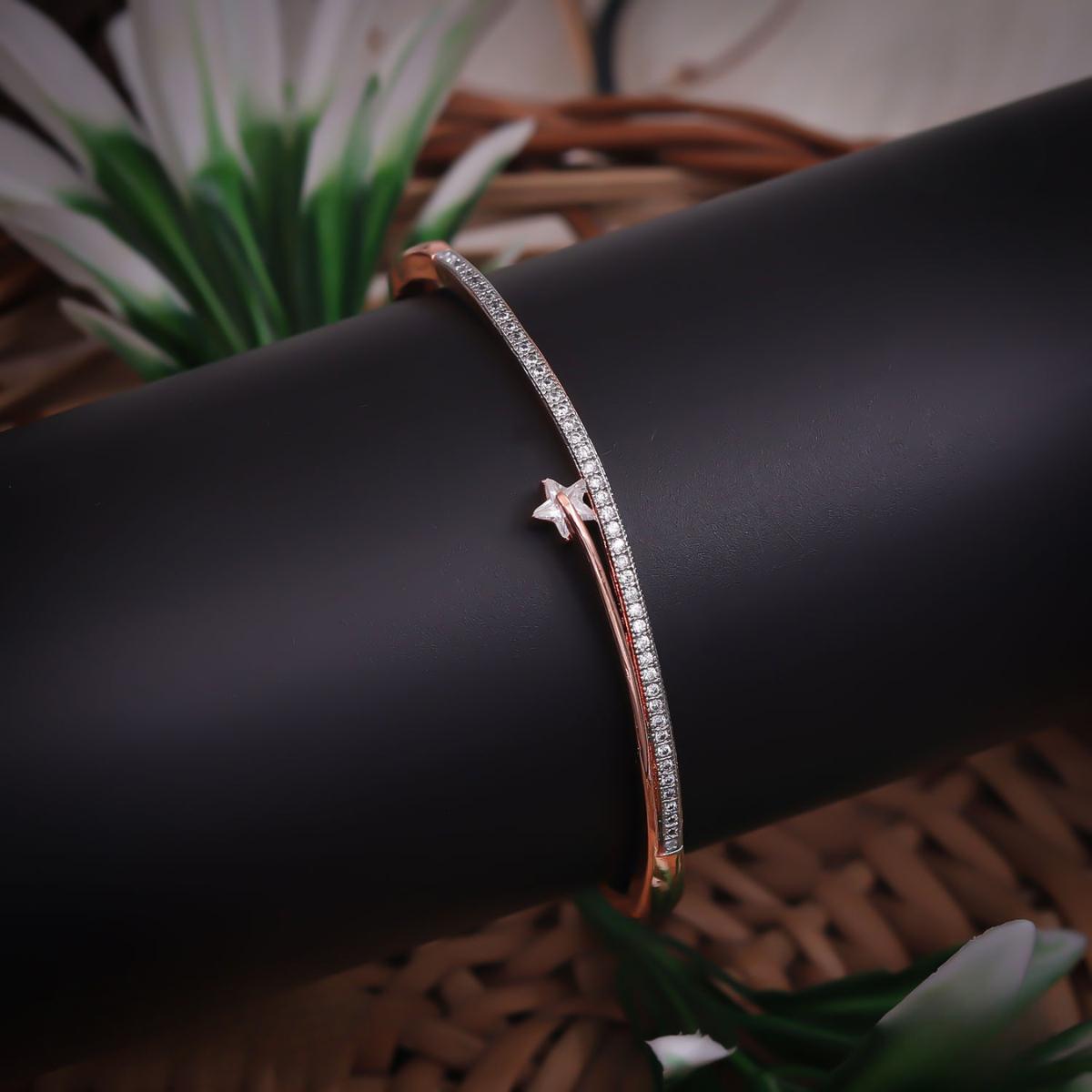 Forevershine Rose Gold & Silver Alloy American Diamond Cubic Zirconia Ribbon Star Celestial Bracelet Kada For Women & Girls Fashion Jewellery, Party, Wedding Gift - Image 5