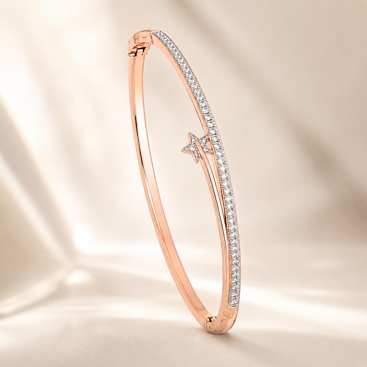 Forevershine Rose Gold & Silver Alloy American Diamond Cubic Zirconia Ribbon Star Celestial Bracelet Kada For Women & Girls Fashion Jewellery, Party, Wedding Gift - Image 6
