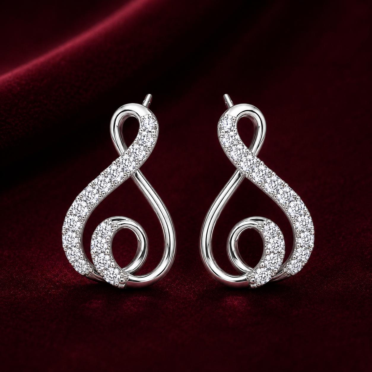 Forevershine Silver & Gold Alloy American Diamond Cubic Zirconia Ribbon Infinity Geometric Stud Earrings For Women & Girls Fashion Jewellery, Party, Wedding Gift - Image 4