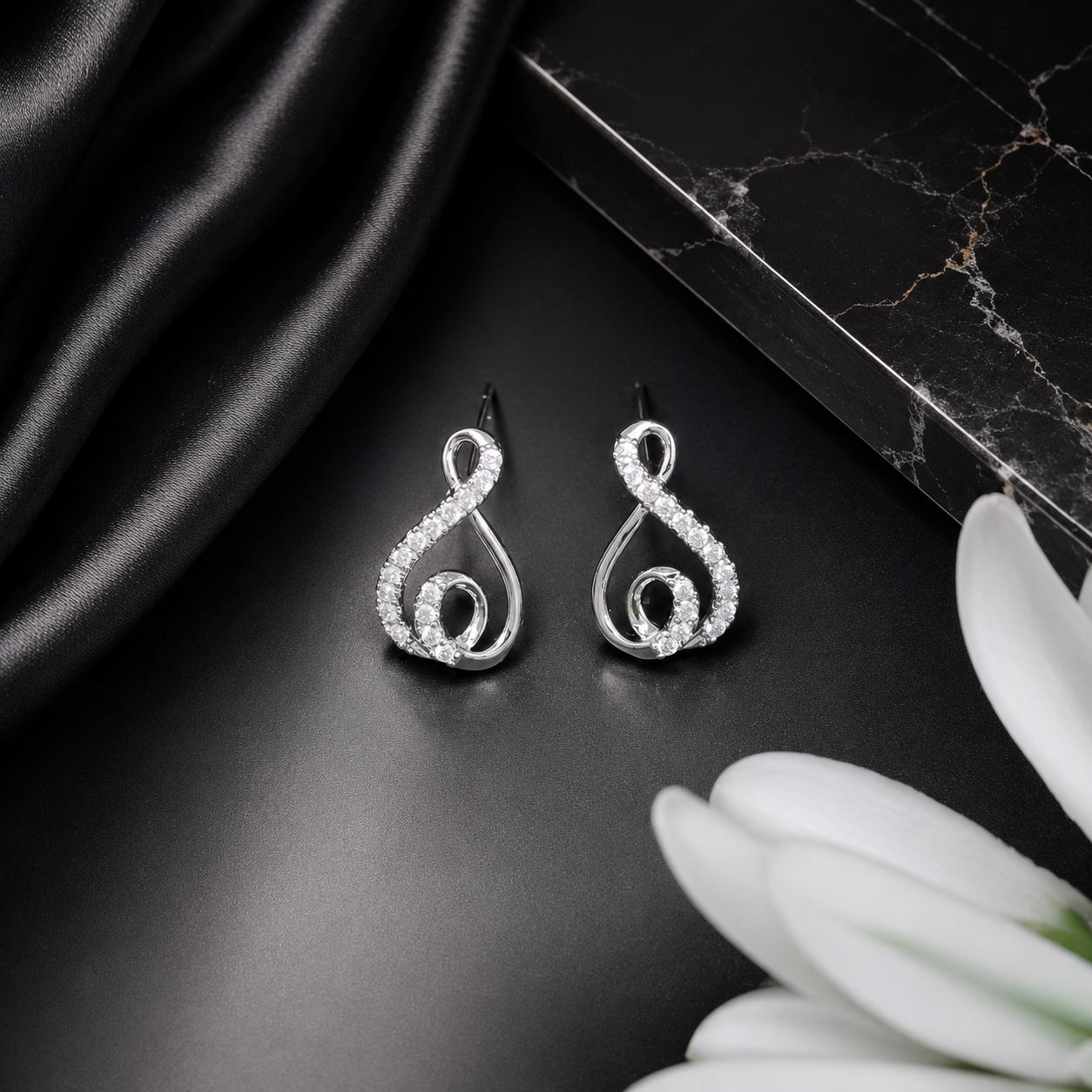 Forevershine Silver & Gold Alloy American Diamond Cubic Zirconia Ribbon Infinity Geometric Stud Earrings For Women & Girls Fashion Jewellery, Party, Wedding Gift - Image 3