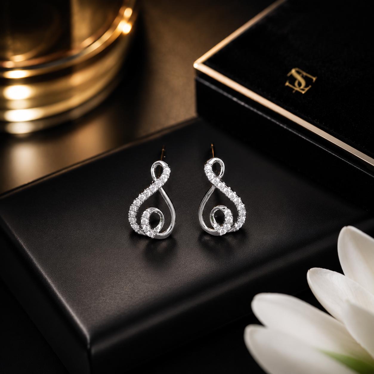Forevershine Silver & Gold Alloy American Diamond Cubic Zirconia Ribbon Infinity Geometric Stud Earrings For Women & Girls Fashion Jewellery, Party, Wedding Gift