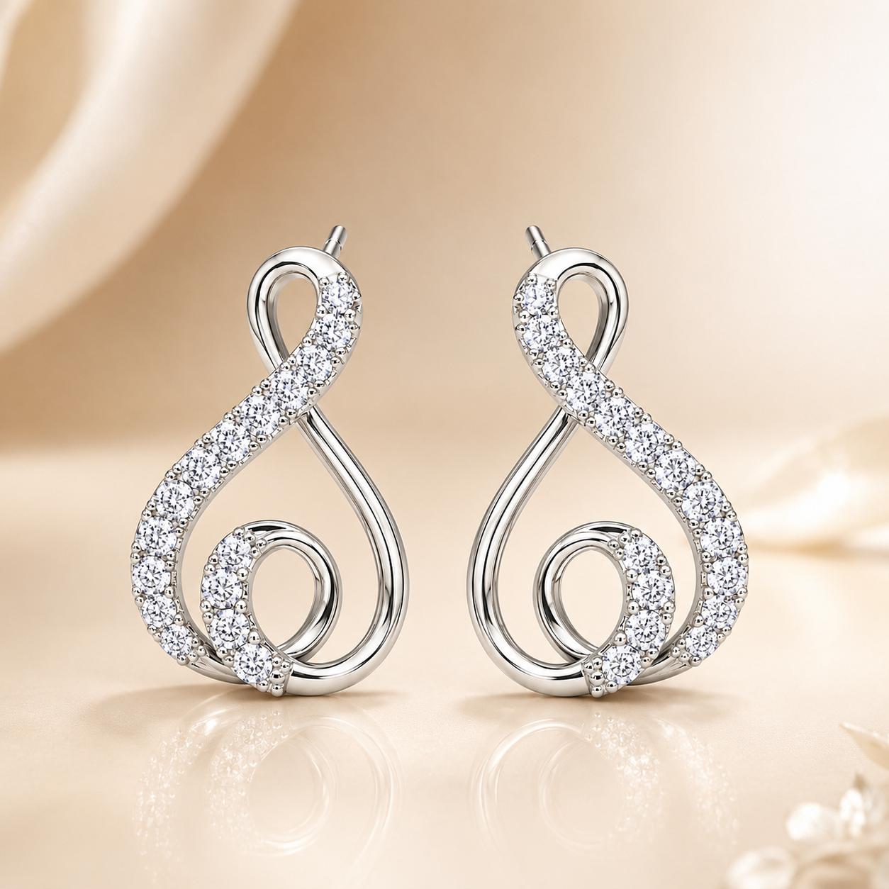 Forevershine Silver & Gold Alloy American Diamond Cubic Zirconia Ribbon Infinity Geometric Stud Earrings For Women & Girls Fashion Jewellery, Party, Wedding Gift - Image 5