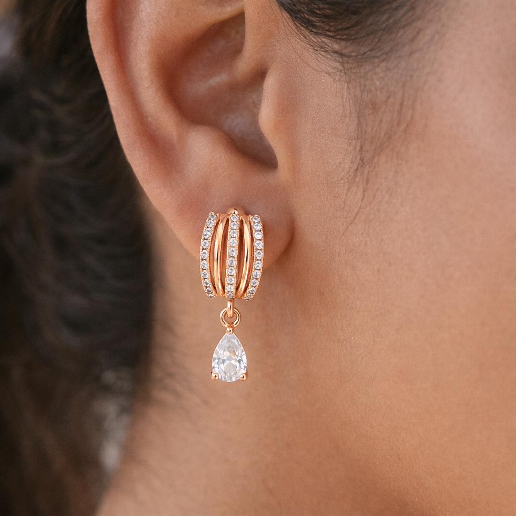 Forevershine Anti Tarnish Rose Gold Rose Gold Plating American Diamond Cubic Zirconia Minimal Drop Classic Hoop Earrings For Women & Girls Fashion Jewellery, Party, Wedding Gift - Image 4