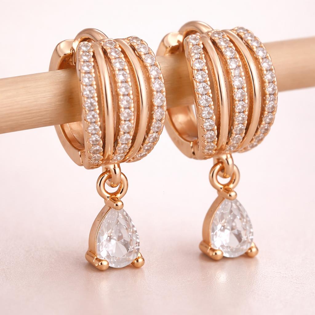 Forevershine Anti Tarnish Rose Gold Rose Gold Plating American Diamond Cubic Zirconia Minimal Drop Classic Hoop Earrings For Women & Girls Fashion Jewellery, Party, Wedding Gift