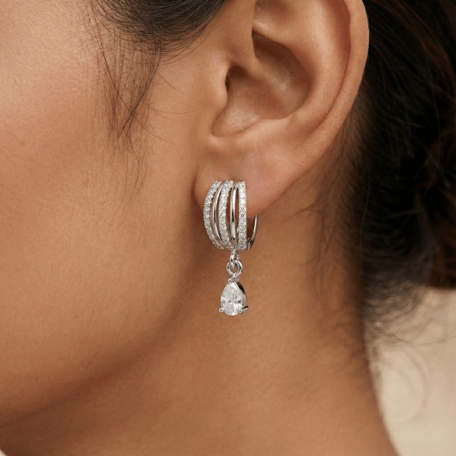Forevershine Anti Tarnish Rose Gold & Silver Rose Gold Plating American Diamond Cubic Zirconia Minimal Drop Classic Hoop Earrings For Women & Girls Fashion Jewellery, Party, Wedding Gift - Image 3
