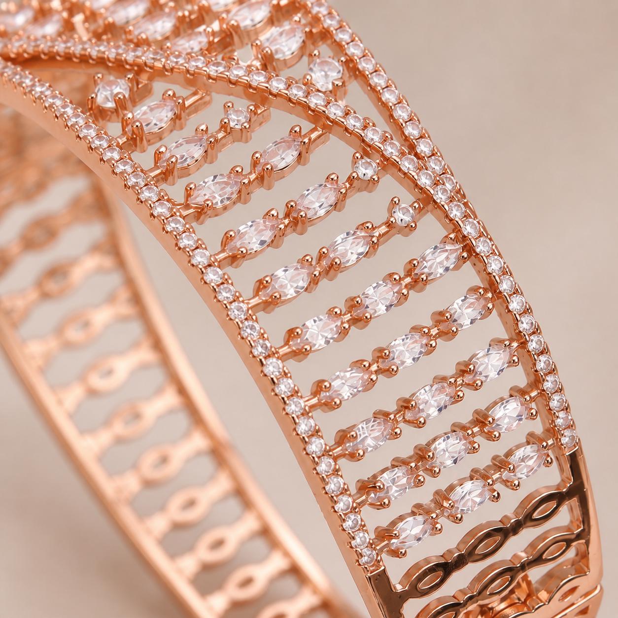 Forevershine Rose Gold Alloy American Diamond Cubic Zirconia Geometric Round Modern Bracelet Kada For Women & Girls Fashion Jewellery, Party, Wedding Gift - Image 8