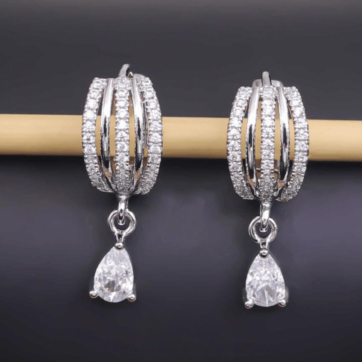 Forevershine Anti Tarnish Rose Gold & Silver Rose Gold Plating American Diamond Cubic Zirconia Minimal Drop Classic Hoop Earrings For Women & Girls Fashion Jewellery, Party, Wedding Gift - Image 2
