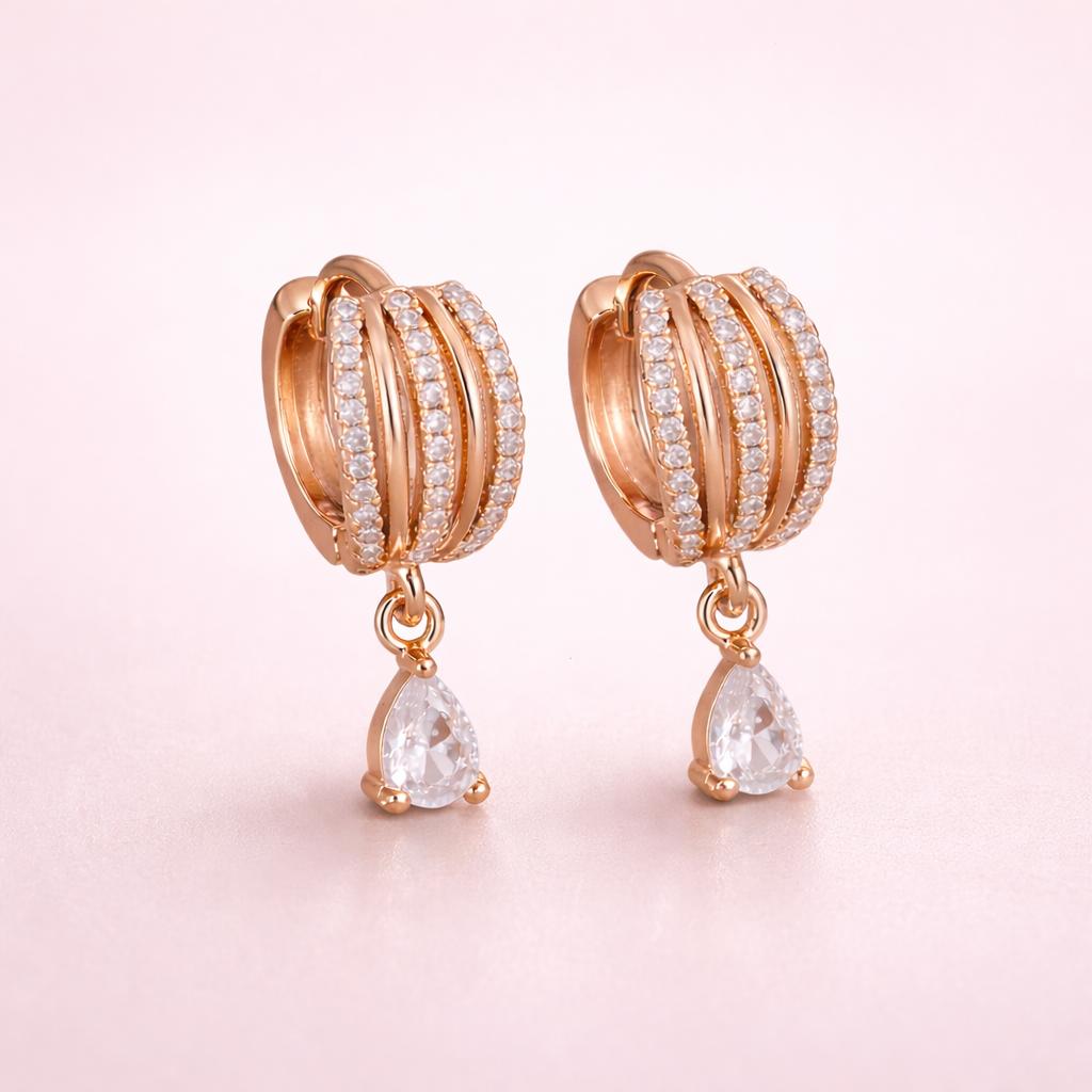 Forevershine Anti Tarnish Rose Gold Rose Gold Plating American Diamond Cubic Zirconia Minimal Drop Classic Hoop Earrings For Women & Girls Fashion Jewellery, Party, Wedding Gift - Image 7