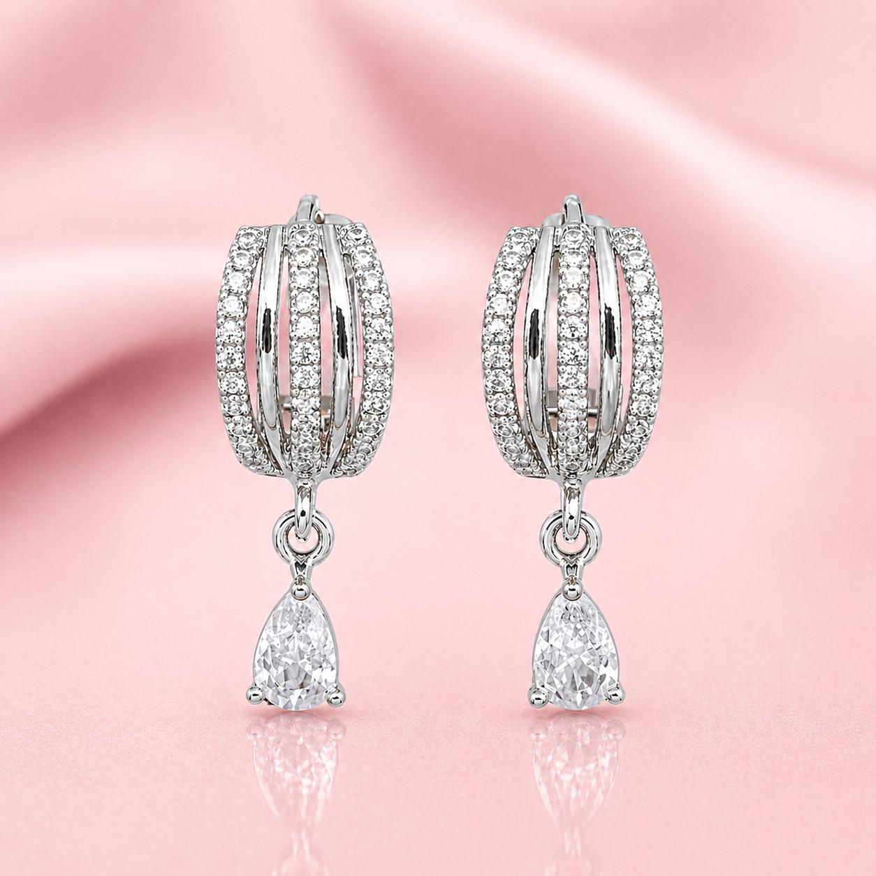Forevershine Anti Tarnish Rose Gold & Silver Rose Gold Plating American Diamond Cubic Zirconia Minimal Drop Classic Hoop Earrings For Women & Girls Fashion Jewellery, Party, Wedding Gift - Image 10