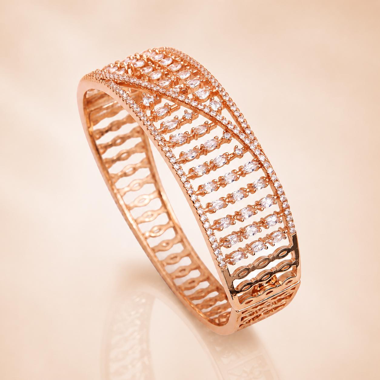 Forevershine Rose Gold Alloy American Diamond Cubic Zirconia Geometric Round Modern Bracelet Kada For Women & Girls Fashion Jewellery, Party, Wedding Gift - Image 6