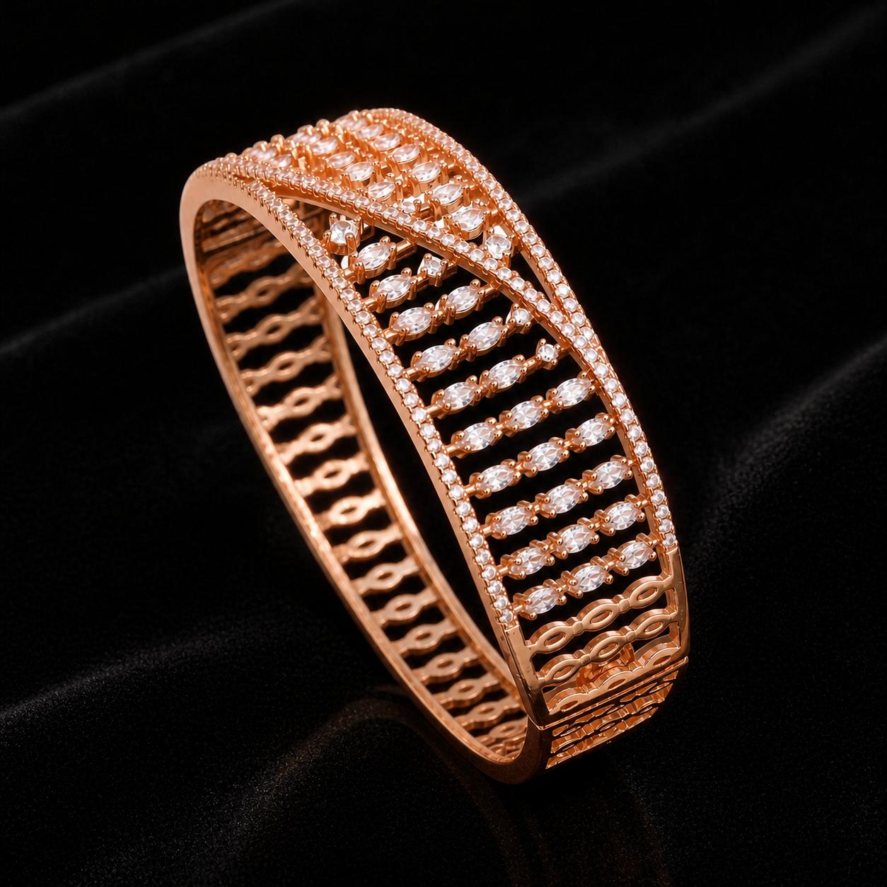 Forevershine Rose Gold Alloy American Diamond Cubic Zirconia Geometric Round Modern Bracelet Kada For Women & Girls Fashion Jewellery, Party, Wedding Gift - Image 4