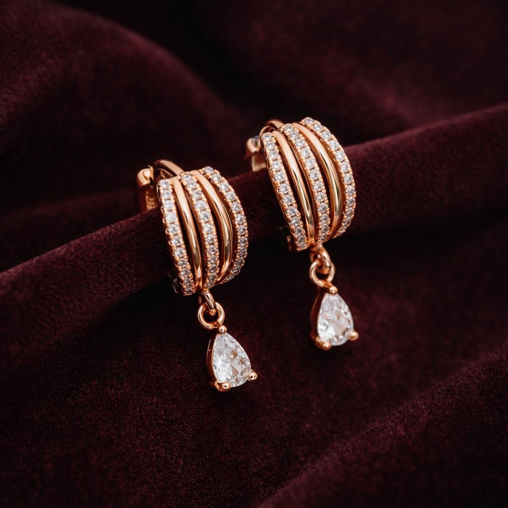 Forevershine Anti Tarnish Rose Gold Rose Gold Plating American Diamond Cubic Zirconia Minimal Drop Classic Hoop Earrings For Women & Girls Fashion Jewellery, Party, Wedding Gift - Image 2