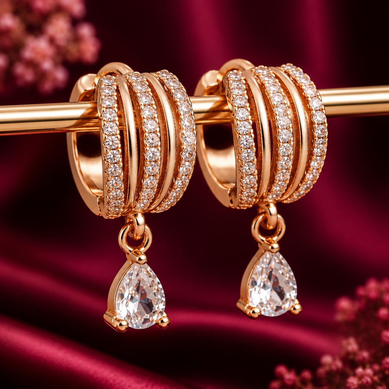 Forevershine Anti Tarnish Rose Gold Rose Gold Plating American Diamond Cubic Zirconia Minimal Drop Classic Hoop Earrings For Women & Girls Fashion Jewellery, Party, Wedding Gift - Image 5