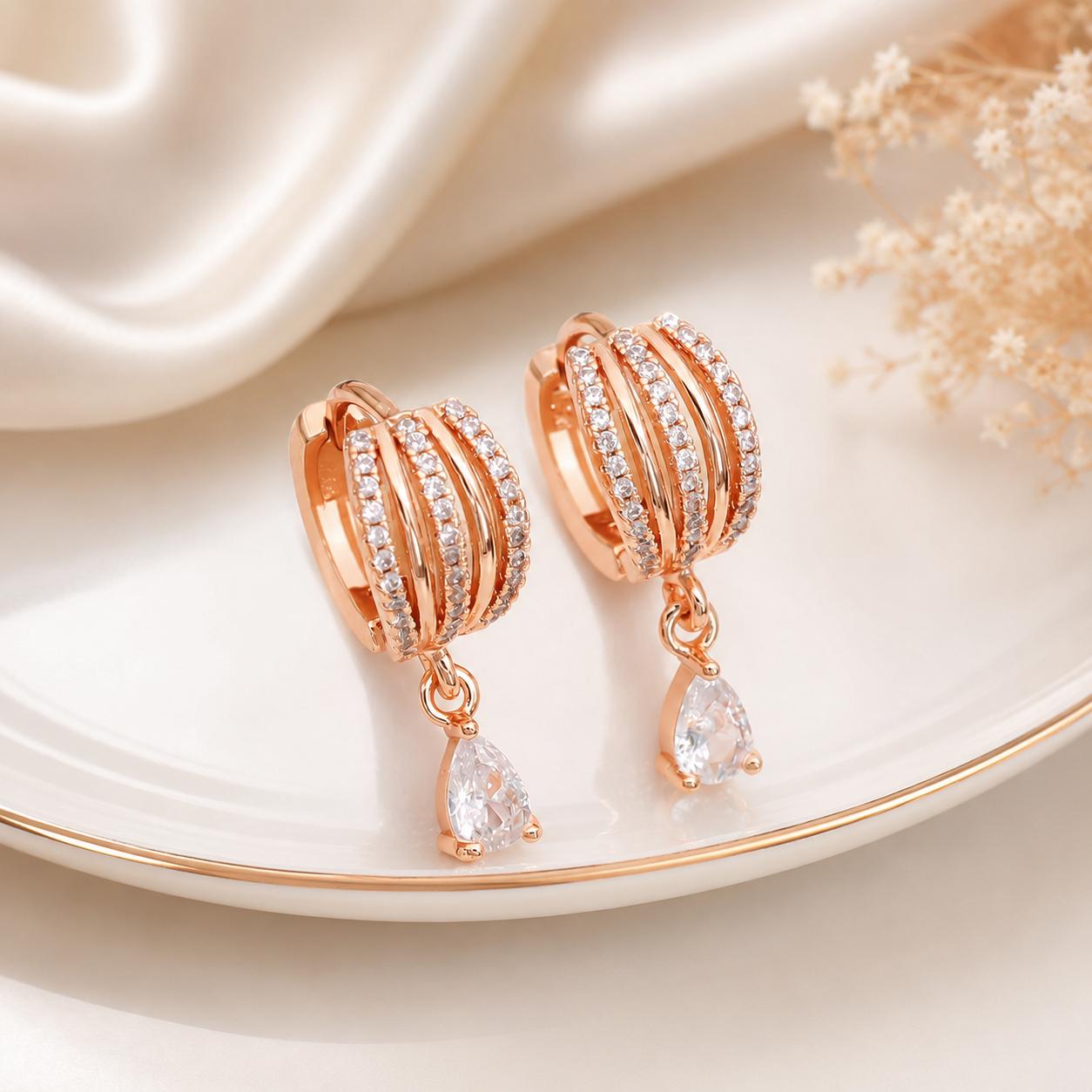 Forevershine Anti Tarnish Rose Gold Rose Gold Plating American Diamond Cubic Zirconia Minimal Drop Classic Hoop Earrings For Women & Girls Fashion Jewellery, Party, Wedding Gift - Image 8