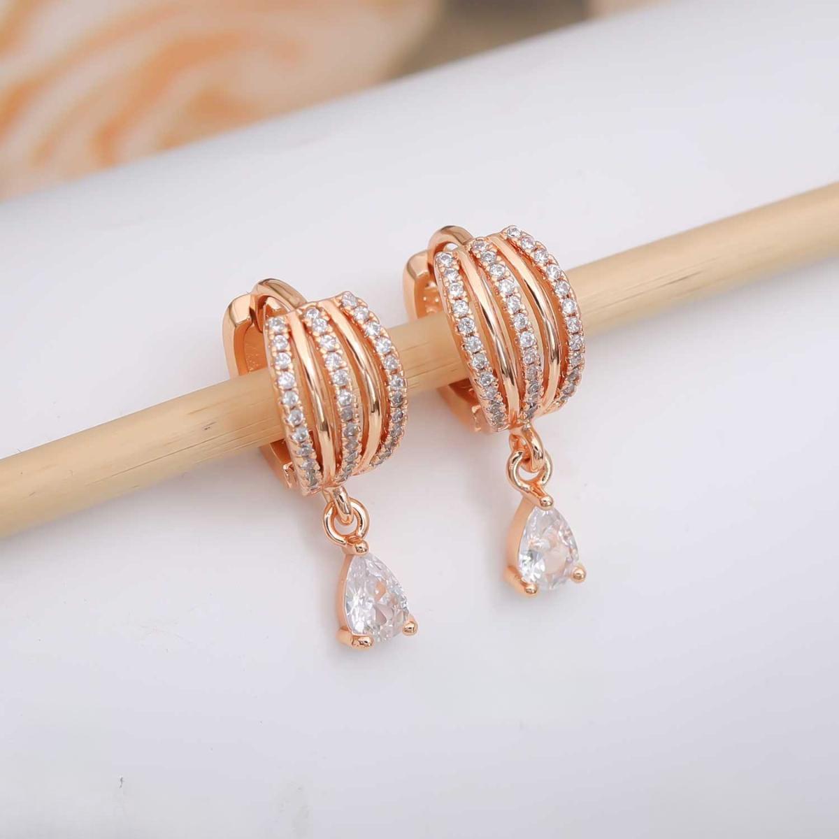 Forevershine Anti Tarnish Rose Gold Rose Gold Plating American Diamond Cubic Zirconia Minimal Drop Classic Hoop Earrings For Women & Girls Fashion Jewellery, Party, Wedding Gift - Image 6