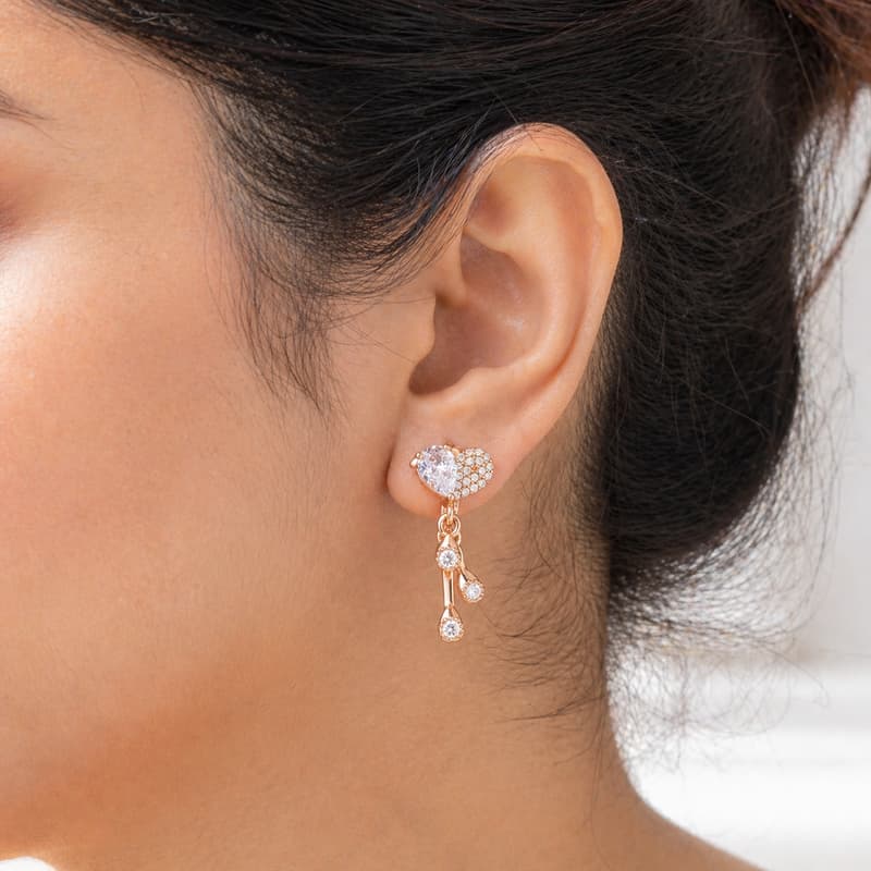 Forevershine Rose Gold Plated Cz Heart Top Cluster Drop Bali Earrings