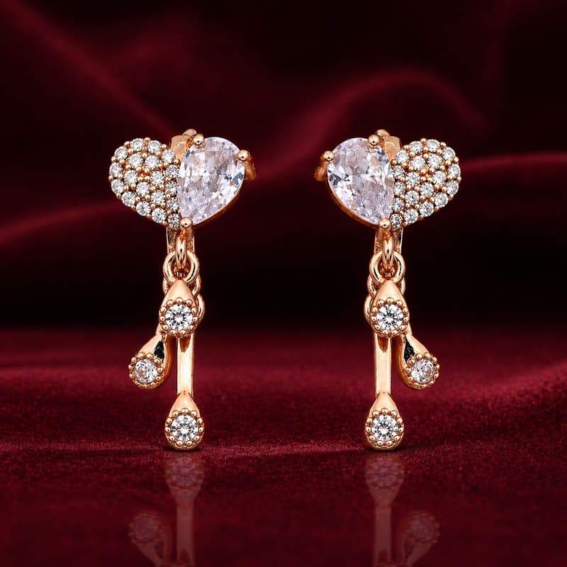 Forevershine Rose Gold Plated Cz Heart Top Cluster Drop Bali Earrings - Image 2