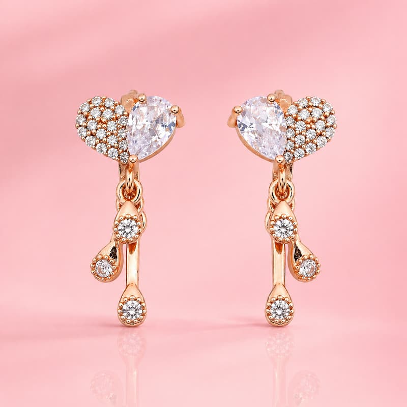 Forevershine Rose Gold Plated Cz Heart Top Cluster Drop Bali Earrings - Image 3