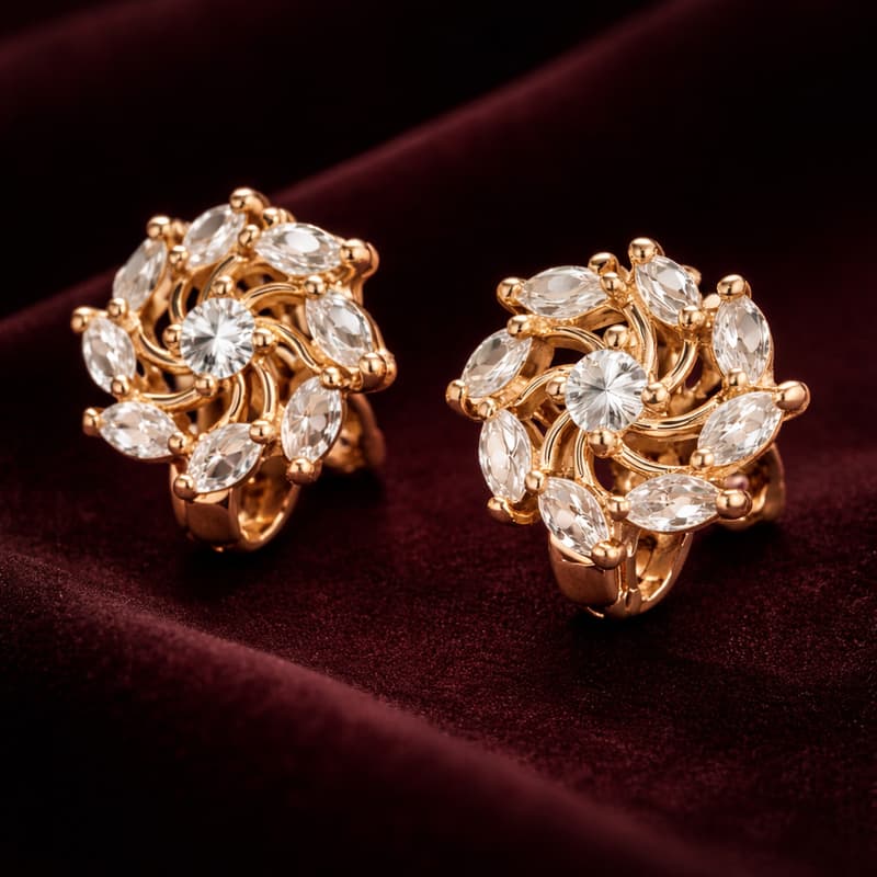 Forevershine Rose Gold Cz Swirl Floral Pinwheel Huggie Hoop Bali Earrings - Image 3