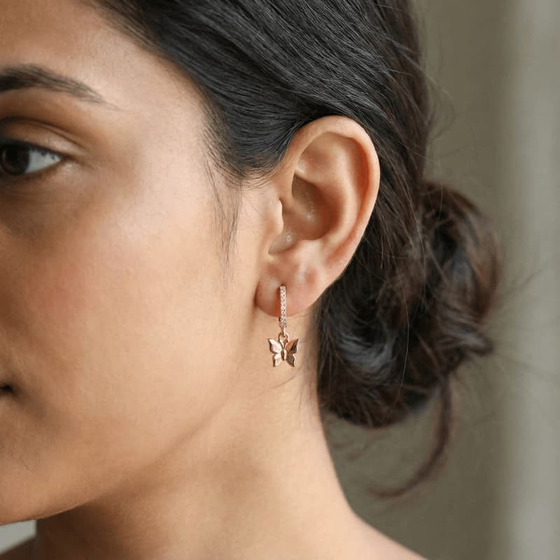 Forevershine Anti Tarnish Rose Gold Butterfly Hoop Earrings With Crystal Accents, Dangle Drop Style|lightweight|gift For Her|skin Friendly & Hypoallergenic|stylish Jewelry For Women & Girls