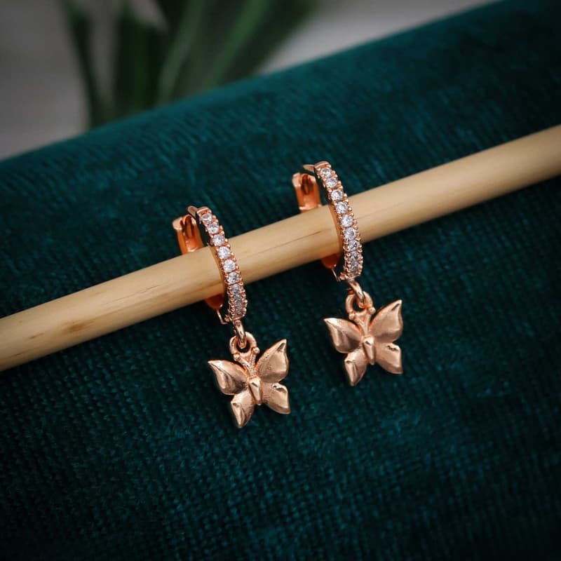 Forevershine Anti Tarnish Rose Gold Butterfly Hoop Earrings With Crystal Accents, Dangle Drop Style|lightweight|gift For Her|skin Friendly & Hypoallergenic|stylish Jewelry For Women & Girls - Image 2