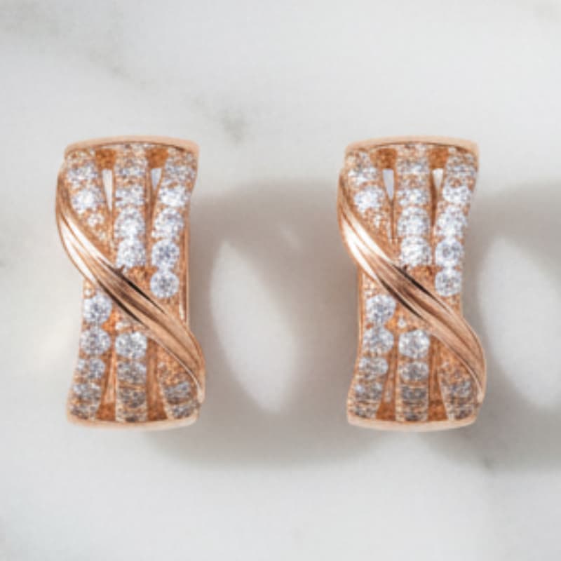 Forevershine Rose Gold Hoop Earrings With Cubic Zirconia, Twisted Criss-Cross Design, Huggie Style - Image 2