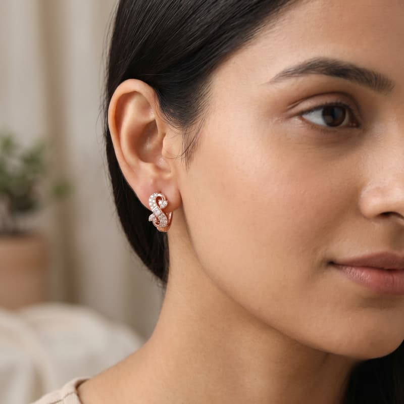Forevershine Rose Gold Cz Infinity Geometric Huggie Hoop Bali Earrings