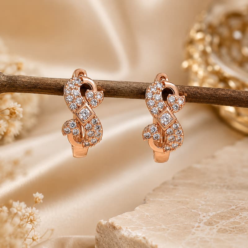 Forevershine Rose Gold Cz Infinity Geometric Huggie Hoop Bali Earrings - Image 2