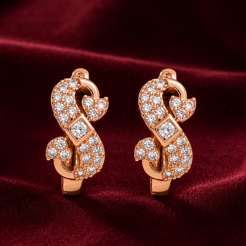 Forevershine Rose Gold Cz Infinity Geometric Huggie Hoop Bali Earrings - Image 3