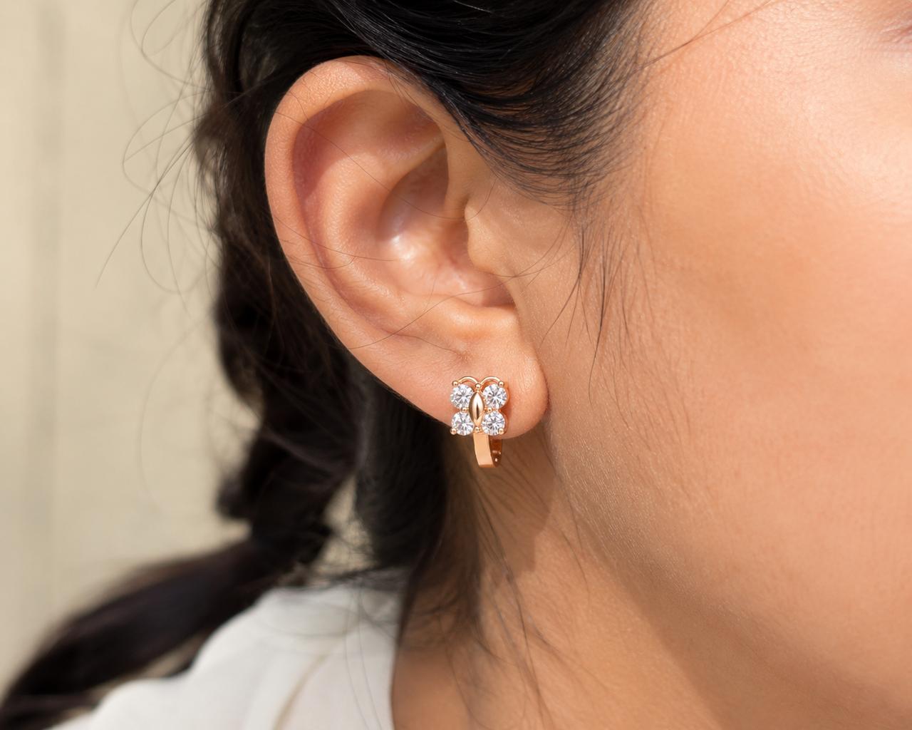 Forevershine Rose Gold Plated Cubic Zirconia Butterfly Huggie Bali Earrings